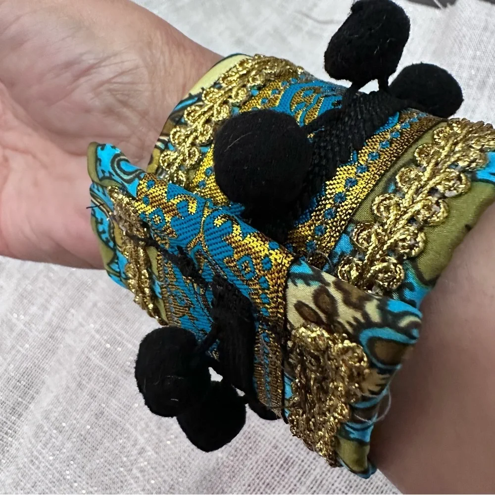 RUBYRUDI Cuff Bracelet Handcrafted OOAK Fabric Embellished Artisan Wearable Art